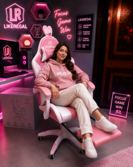 Chaise likeregal rose avec répos pieds et massage USB + Casque bluetooth Cadeau